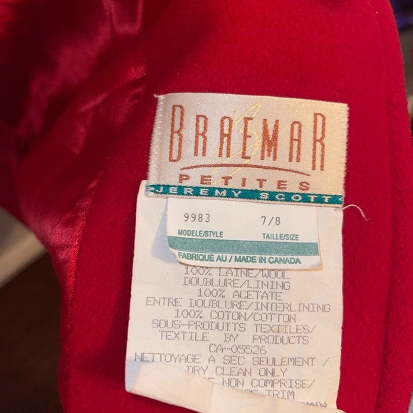 Vintage Braemar Petites Red Wool Coat - Jeremy Scott Collection - Size 7/8 - Picture 6 of 6